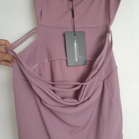 Pink MAUVE STRAPPY CUT OUT BODYCON DRESS Sz 12 - Picture 7 of 10